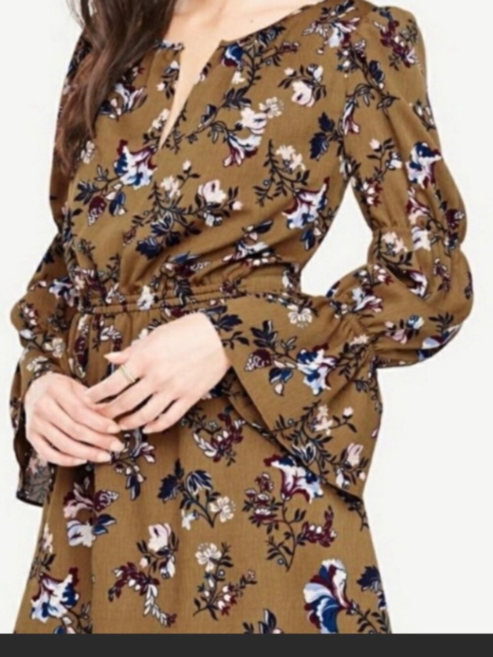 Ann Taylor Olive Floral Dress Size L